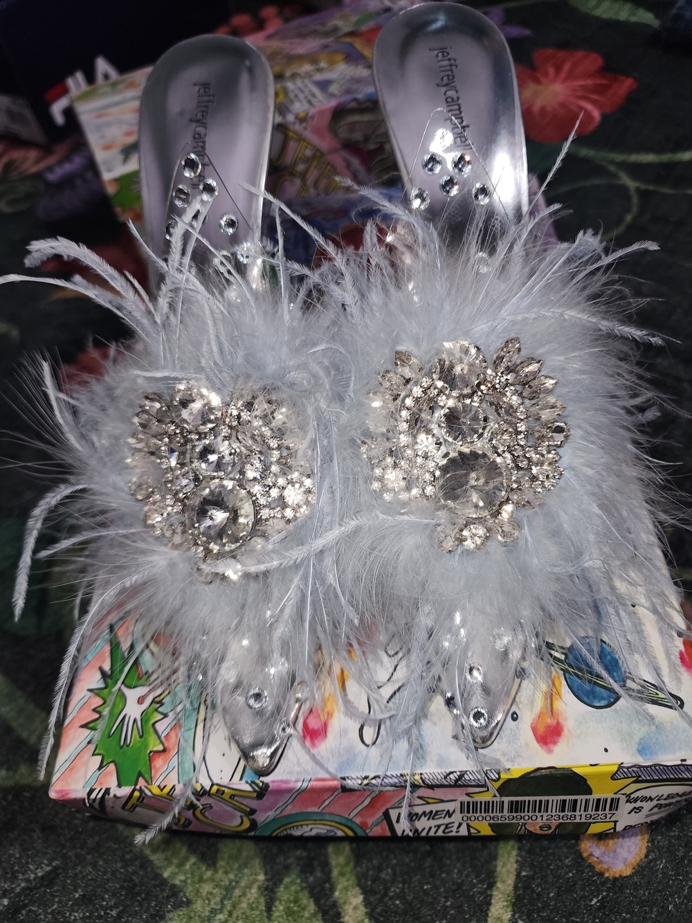 Jeffrey Campbell Silver Feather and Crystal Slide Heels - Picture 2 of 4